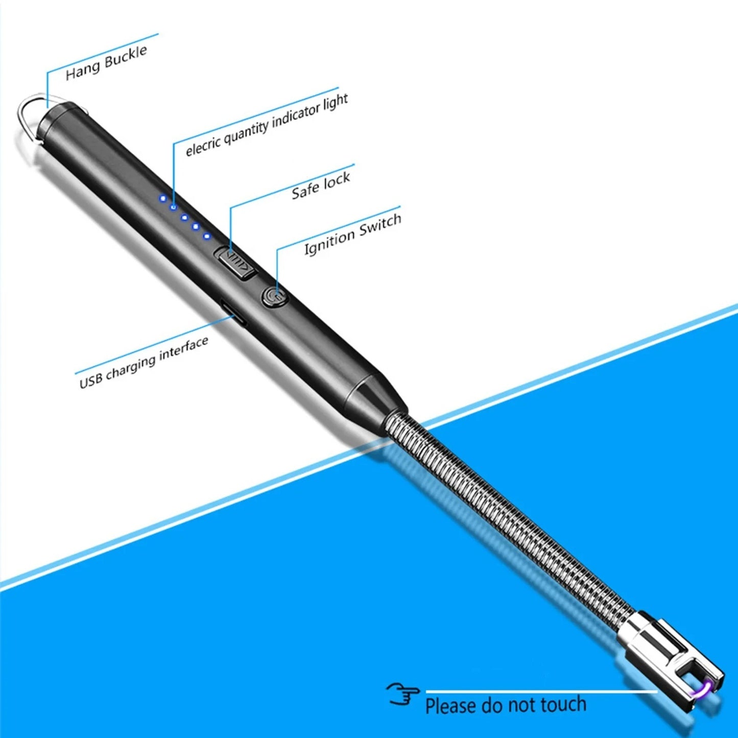 360° Outdoor Kitchen Lighter – USB Rechargeable Electronic Arc Lighter with Flexible Neck, Safety Lock. (Random Colors)